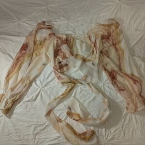 Peach multicolor cropped flowy long sleeve shirt medium